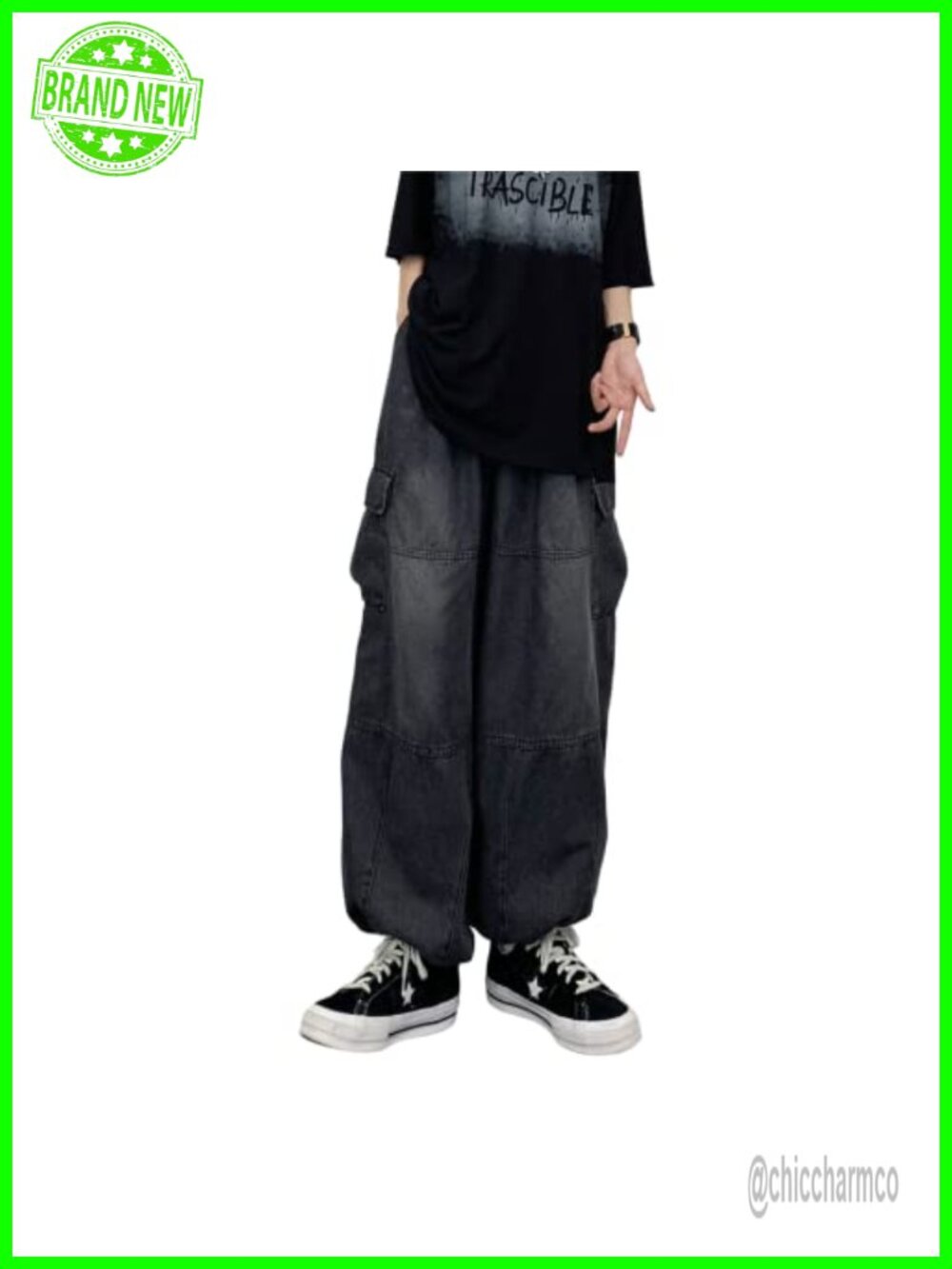 High Rise Wide Leg Cargo Jeans Women Baggy Y2K Parachute Denim Pants
